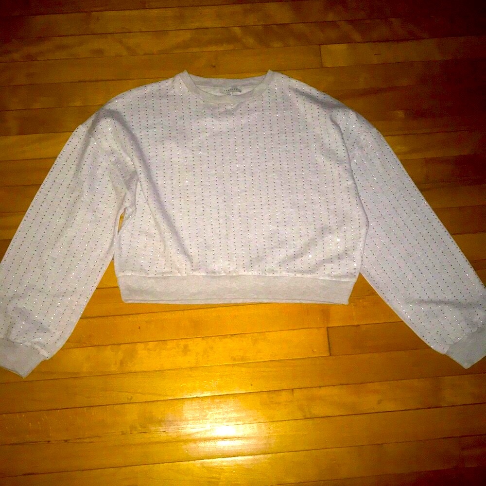 NWT💥 TopShop Women’s Crop Rhinestone Ballon Sleeve Sweater Sz. M/L